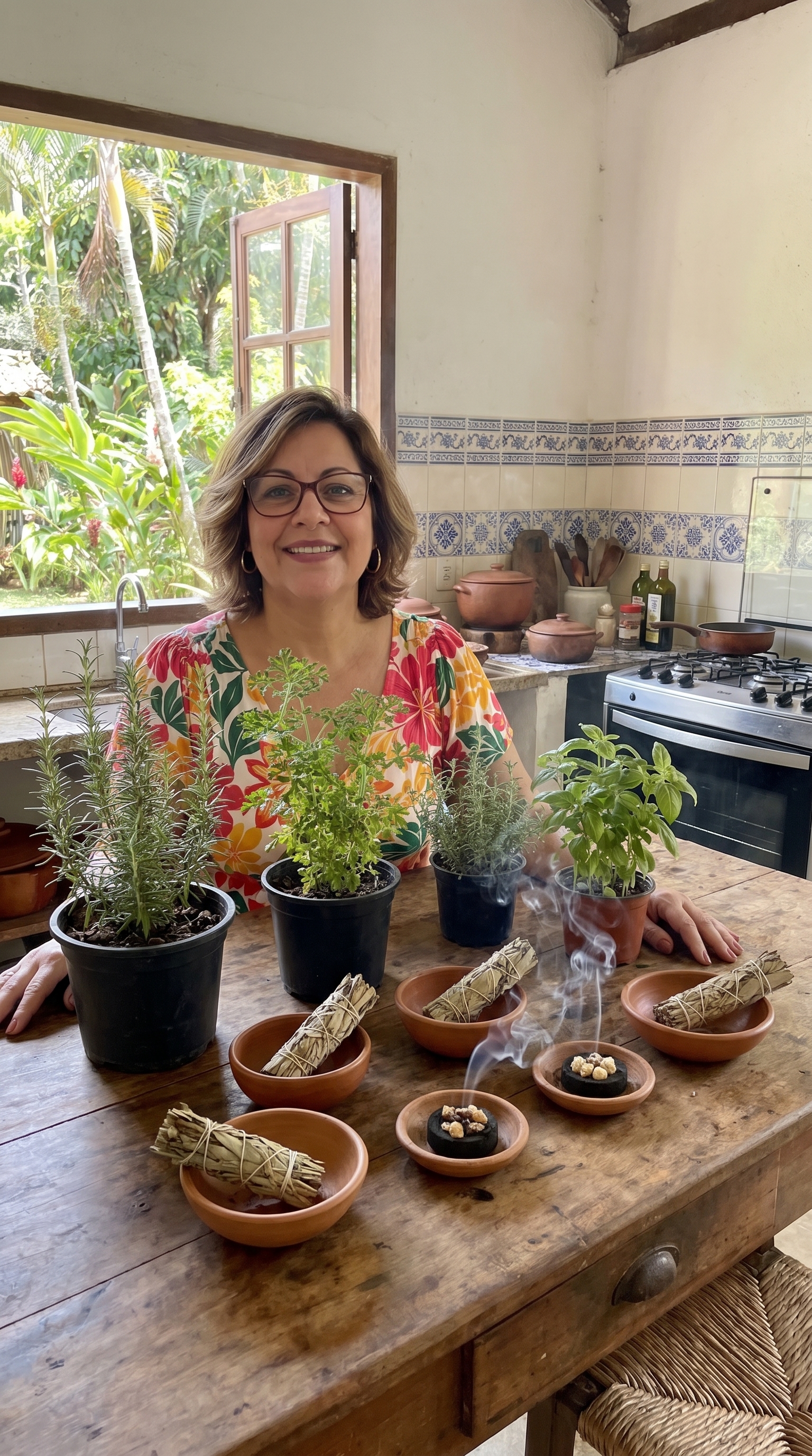Regina Oliveira em sua cozinha botânica